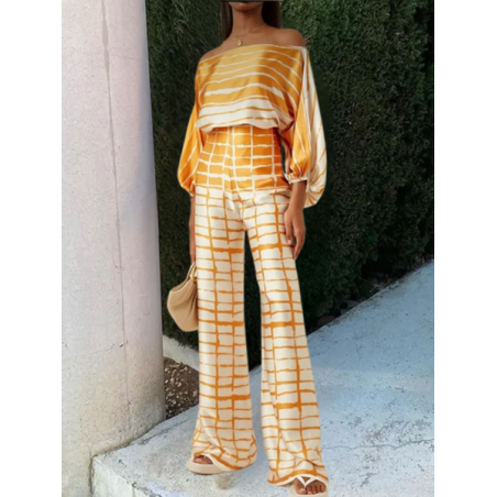 Women Striped Printing Dolman Sleeve Two-Piece Set Daily Half Sleeve Casual Summer Top With Pants Matching Set