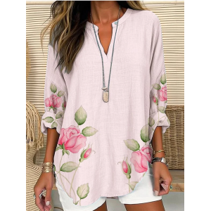 Women Floral Long Sleeve Blouse Spring/Fall Printing V Neck Daily Casual Top