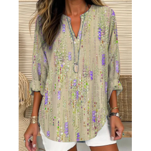 Women Abstract Long Sleeve Blouse Spring/Fall Printing V Neck Daily Casual Top