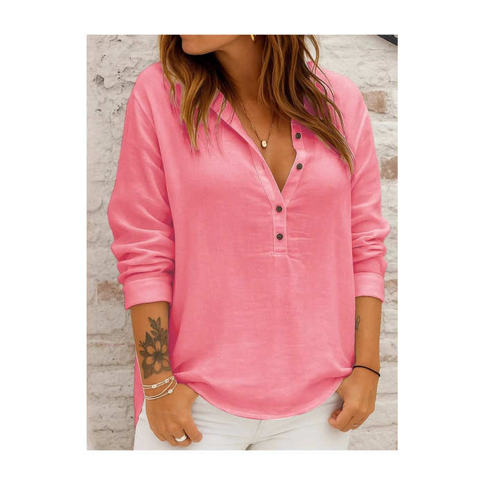 Women Plain Long Sleeve Shirt Spring/Fall Split Joint Stand Collar Daily Casual Top