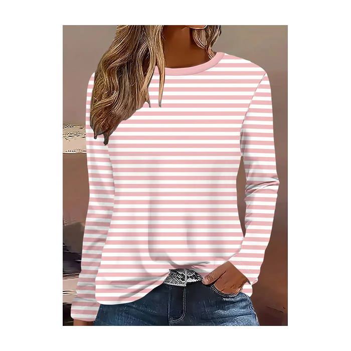 Women Striped Long Sleeve Tee T-shirt Crew Neck Printing Casual Spring/Fall Graphic Tee Top