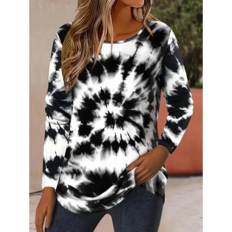 Women Tie-Dye Pattern Long Sleeve Tee T-shirt Crew Neck Printing Casual Spring/Fall Graphic Tee Top