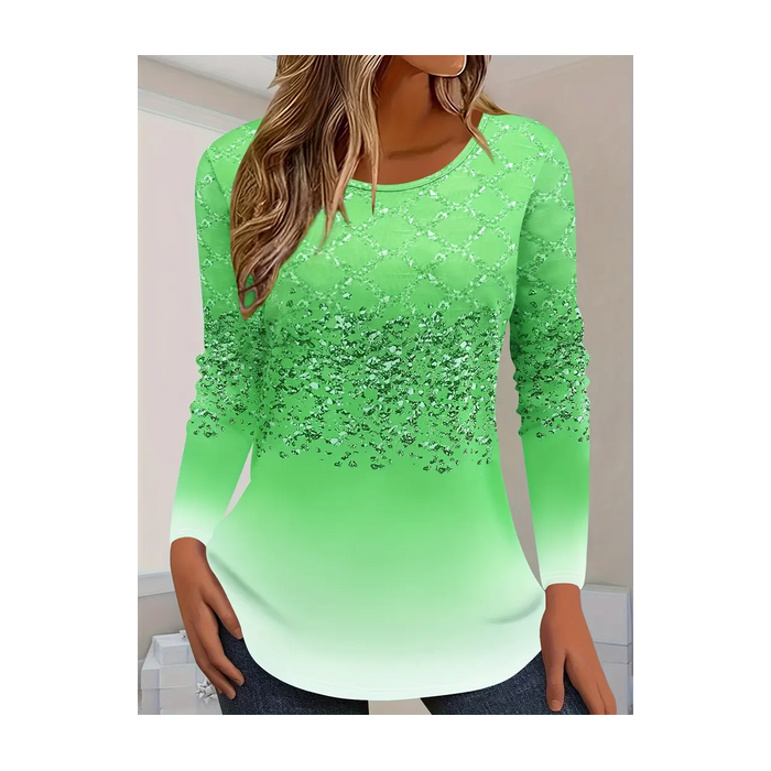 Women Abstract Long Sleeve Tee T-shirt Crew Neck Printing Casual Spring/Fall Graphic Tee Top