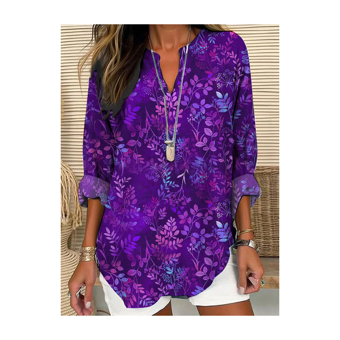 Women Floral Long Sleeve Blouse Spring/Fall Printing V Neck Daily Casual Top