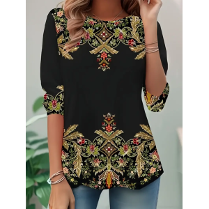 Women Floral Long Sleeve Tee T-shirt Crew Neck Printing Casual Spring/Fall Tunic Top