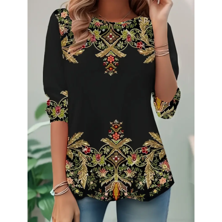 Women Floral Long Sleeve Tee T-shirt Crew Neck Printing Casual Spring/Fall Tunic Top