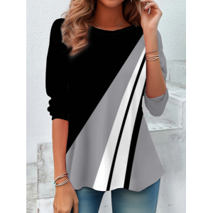 Women Abstract Long Sleeve Tee T-shirt Crew Neck Printing Casual Spring/Fall Tunic Top