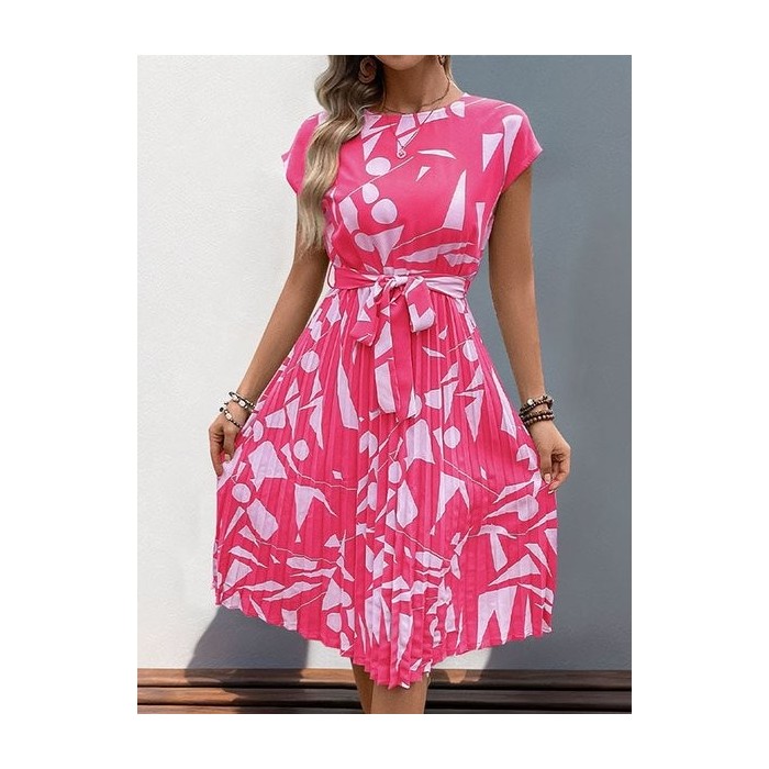 Women Abstract Graphic Short Sleeve Summer Printing Dress V Neck Daily Vintage Midi Tank A-Line Dress