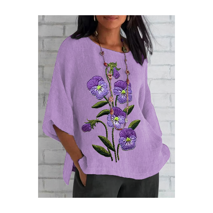 Women Floral Half Sleeve Tee T-shirt Crew Neck Casual Summer Top