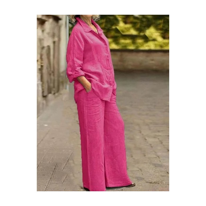 Women Plain Adjustable Strap Two-Piece Set Daily Long Sleeve Casual Spring/Fall Top With Pants Matching Set