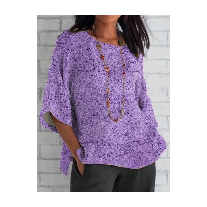 Women Floral Half Sleeve Tee T-shirt Crew Neck Casual Summer Top