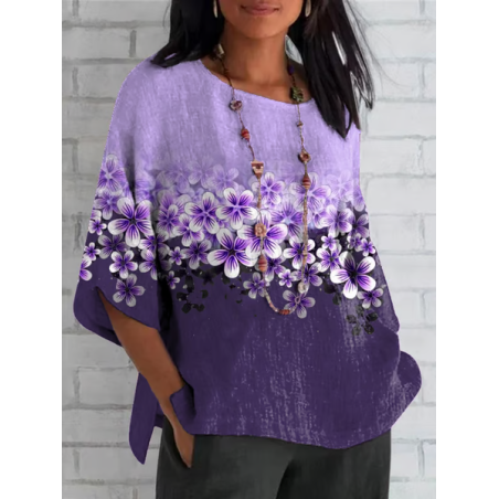 Women Floral Half Sleeve Tee T-shirt Crew Neck Casual Summer Top