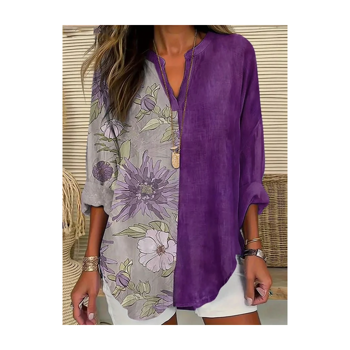 Women Floral Long Sleeve Blouse Spring/Fall Printing V Neck Daily Casual Top