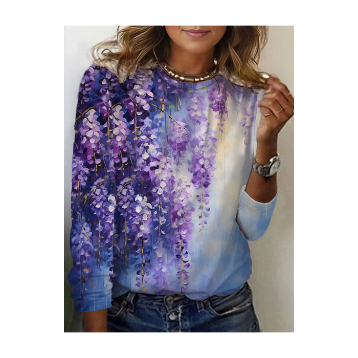 Women Floral Long Sleeve Tee T-shirt Crew Neck Printing Casual Spring/Fall Graphic Tee Top