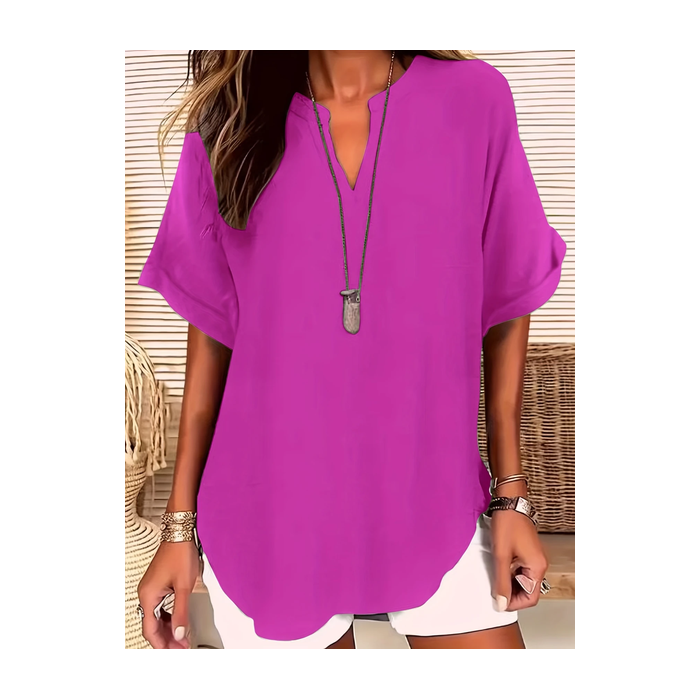 Women Plain Short Sleeve Shirt Summer V Neck Daily Casual Top