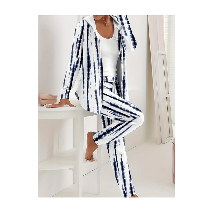 Women Abstract Stripes Printing Two-Piece Set Daily Long Sleeve Casual Spring/Fall Coat With Pants Matching Set