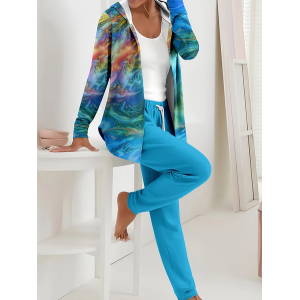 Women Abstract Printing Two-Piece Set Daily Long Sleeve Casual Spring/Fall Coat With Pants Matching Set