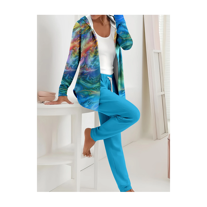 Women Abstract Printing Two-Piece Set Daily Long Sleeve Casual Spring/Fall Coat With Pants Matching Set