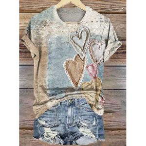 Women's Geometric Short Sleeve Tee T-shirt Crew Neck Vintage Summer Top