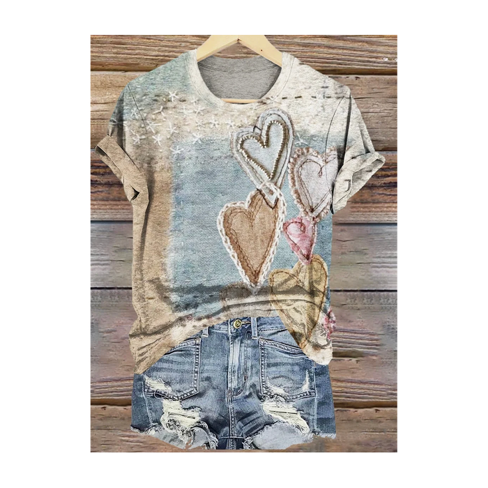 Women's Geometric Short Sleeve Tee T-shirt Crew Neck Vintage Summer Top