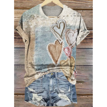 Women's Geometric Short Sleeve Tee T-shirt Crew Neck Vintage Summer Top