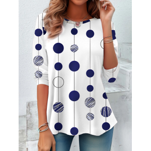 Women Polka Dots Long Sleeve Tee T-shirt Crew Neck Printing Casual Spring/Fall Tunic Top