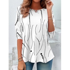 Women Abstract Polka Dots Long Sleeve Tee T-shirt Crew Neck Printing Casual Spring/Fall Tunic Top