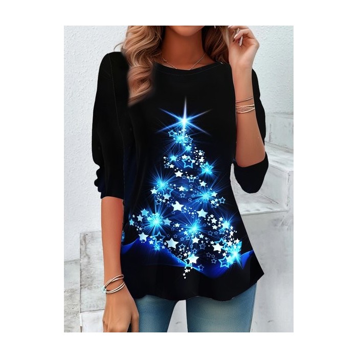 Women's Long Sleeve Tee T-shirt Spring/Fall Christmas Printing Jersey Crew Neck Daily Going Out Casual Top