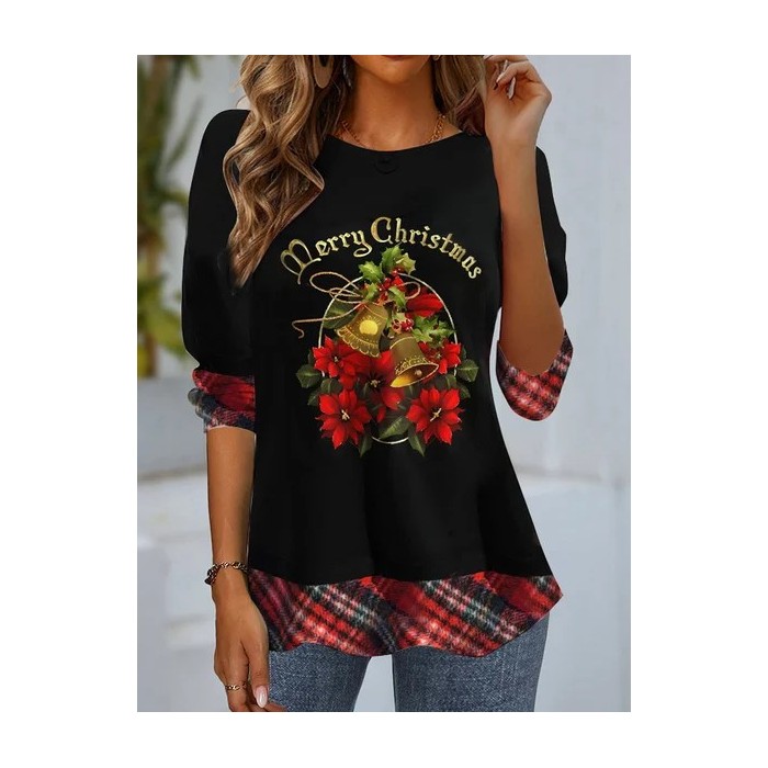 Women's Long Sleeve Tee T-shirt Spring/Fall Christmas Jersey Crew Neck Daily Going Out Casual Top