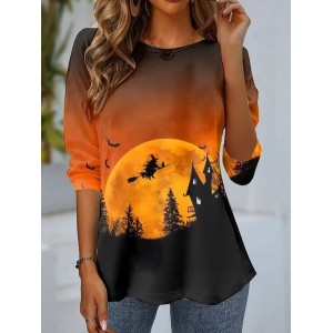 Women's Long Sleeve Tee T-shirt Spring/Fall Halloween Jersey Crew Neck Daily Going Out Casual Top