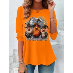 Women's Long Sleeve Tee T-shirt Spring/Fall Halloween Printing Jersey Crew Neck Daily Going Out Vintage Top