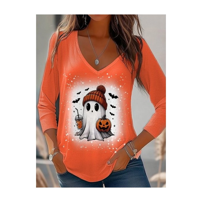 Women's Long Sleeve Tee T-shirt Spring/Fall Halloween Jersey V Neck Daily Going Out Casual Top
