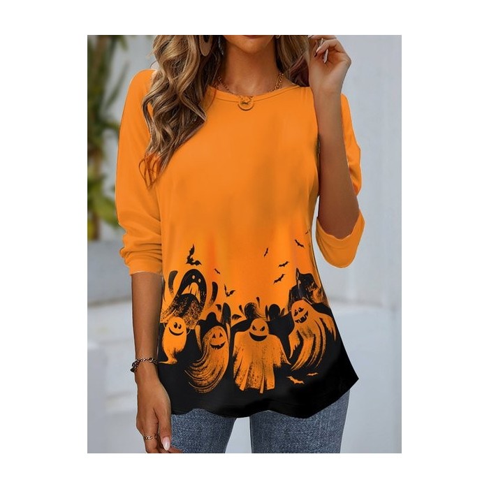 Women's Long Sleeve Tee T-shirt Spring/Fall Halloween Jersey Crew Neck Daily Going Out Casual Top