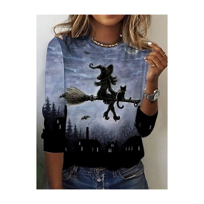 Women's Long Sleeve Tee T-shirt Spring/Fall Halloween Printing Jersey Crew Neck Daily Going Out Vintage Top