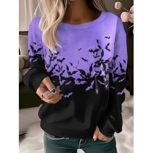 Women's Crew Neck Halloween Casual Spring/Fall Long Sleeve Sweatshirt