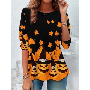 Women's Long Sleeve Tee T-shirt Spring/Fall Halloween (pumpkin) Jersey Crew Neck Daily Going Out Vintage Top