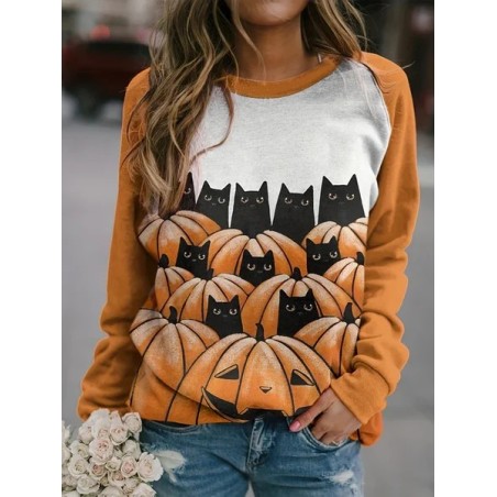 Women's Crew Neck Halloween (pumpkin) Printing Vintage Spring/Fall Long Sleeve Sweatshirt
