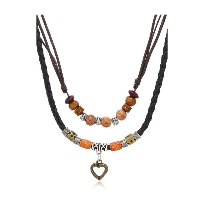 Artistic Retro Butterfly Alloy Multi-layer Wooden Beads Knotted Pullable Hand-woven Necklace