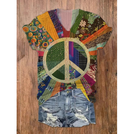 Women's Floral Short Sleeve Tee T-shirt V Neck Printing Casual Summer Graphic Tee Top