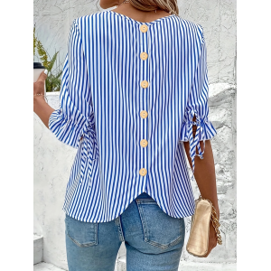 Women Striped Half Sleeve Shirt Summer Crew Neck Daily Vintage Top