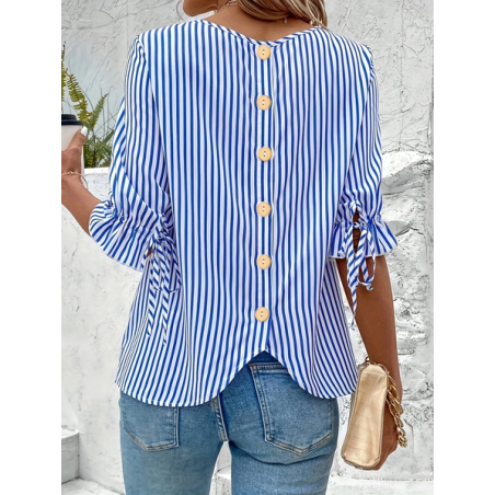 Women Striped Half Sleeve Shirt Summer Crew Neck Daily Vintage Top