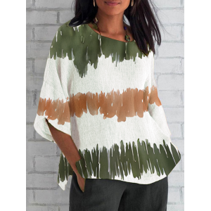 Women Abstract Half Sleeve Tee T-shirt Crew Neck Casual Summer Top