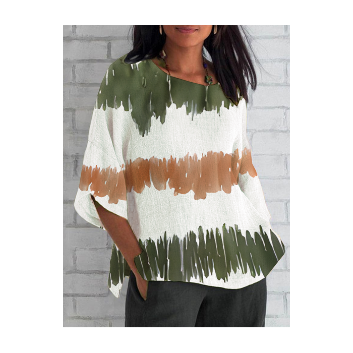 Women Abstract Half Sleeve Tee T-shirt Crew Neck Casual Summer Top