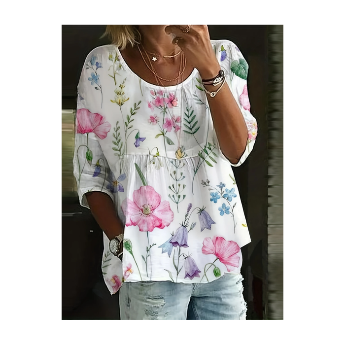 Women Floral Half Sleeve Shirt Summer Printing Crew Neck Daily Casual Top