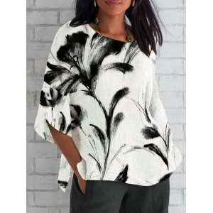 Women Floral Half Sleeve Tee T-shirt Crew Neck Casual Summer Top