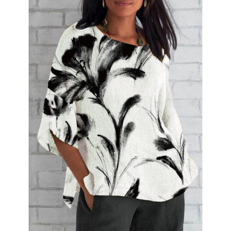 Women Floral Half Sleeve Tee T-shirt Crew Neck Casual Summer Top