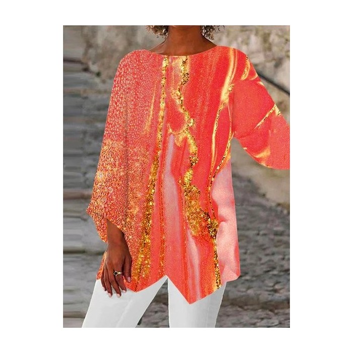 Crew Neck Ombre Vacation Blouse