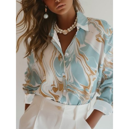 Women's Long Sleeve Shirt Spring/Fall Gradient Pattern Printing Shirt Collar Daily Going Out Casual Top