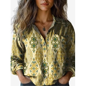 Women's Long Sleeve Shirt Spring/Fall Ethnic Shirt Collar Holiday Going Out Casual Top