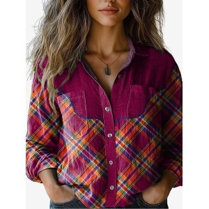 Women's Long Sleeve Shirt Spring/Fall Plaid Shirt Collar Holiday Going Out Casual Top